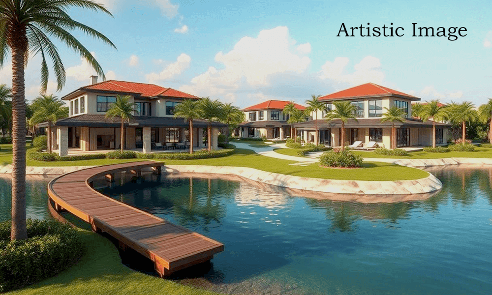 Serene canal view and lush landscaping in Viramgaam luxury plots