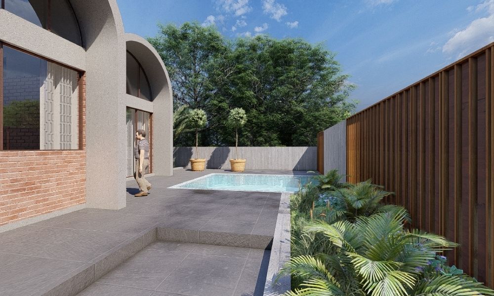 Outdoor recreation and swimming pool area at Sarvatra Parvam villas, Rancharda - Euphoriaa Realty
