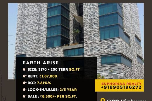 3170 sqft pre-lease office space with an additional 200 sqft terrace for sale at Earth Arise, Nr. YMCA Club, S.G Highway - Offering 7.61% ROI