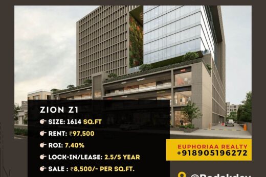 Interior view of 1614 sq.ft newly furnished pre-lease office space for sale at Zion Z1, Bodakdev - Offering 7.40% ROI